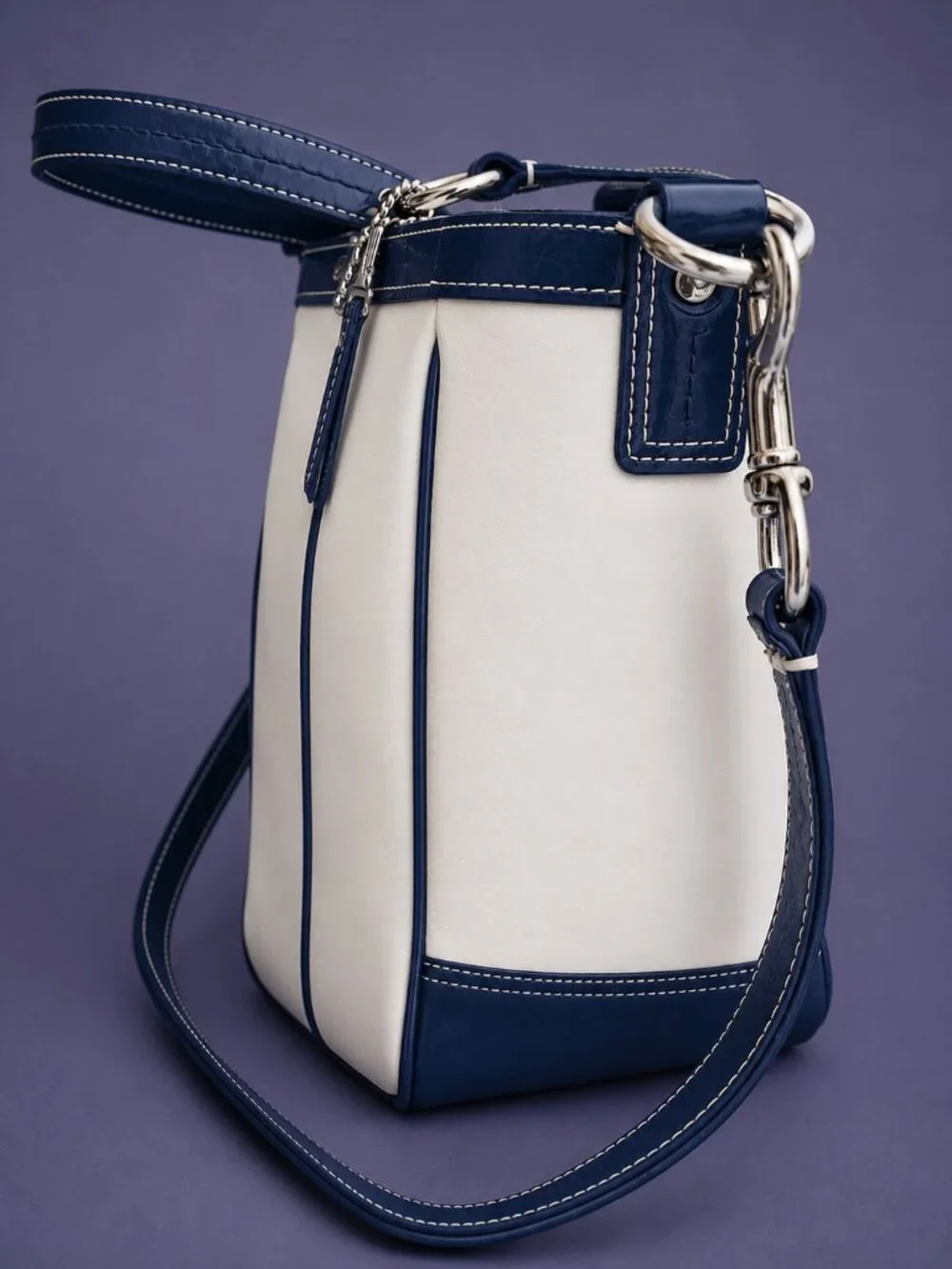 COACH Laura Spectator Carryall Chalk Navy Leather Tote Crossbody Bag - Hang Tag